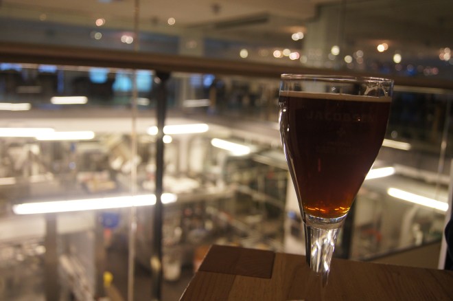 Carlsberg dark at the bar overlooking the bottling room